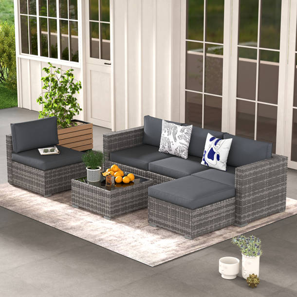 Latitude Run® Alexaundra Patio 6 Piece Rattan Sectional Seating Group with Cushions & Reviews